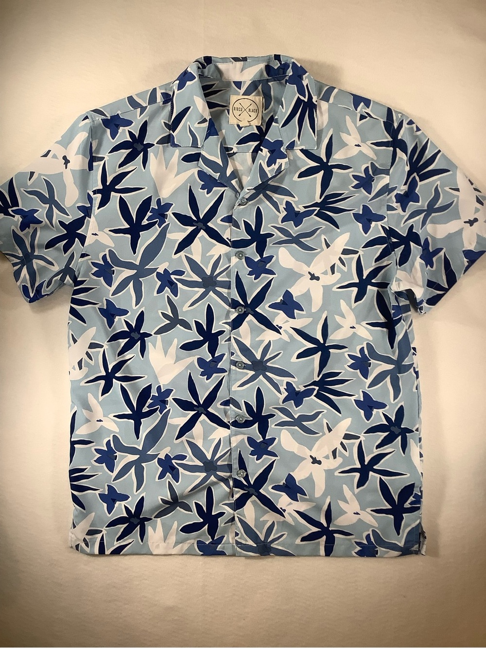 Men's Casual Short Sleeve Button-Down Shirt by - Light Blue Floral